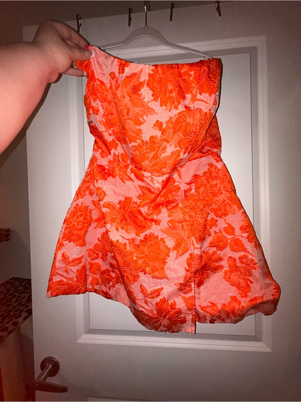 Showpo Orange Strapless Jacquard Mini Dress